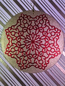 Mandala on Ornament Base
(red metallic & champagne glitter)
Card